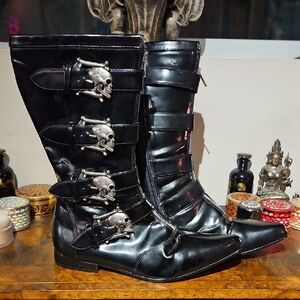 Demonia Black Goth Boots with Skull Buckles